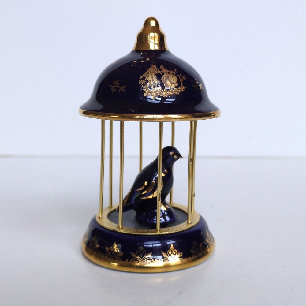 Vtg‎ Limoges Birdcage Figurine Cobalt Blue Gold Porcelain France Miniature OS